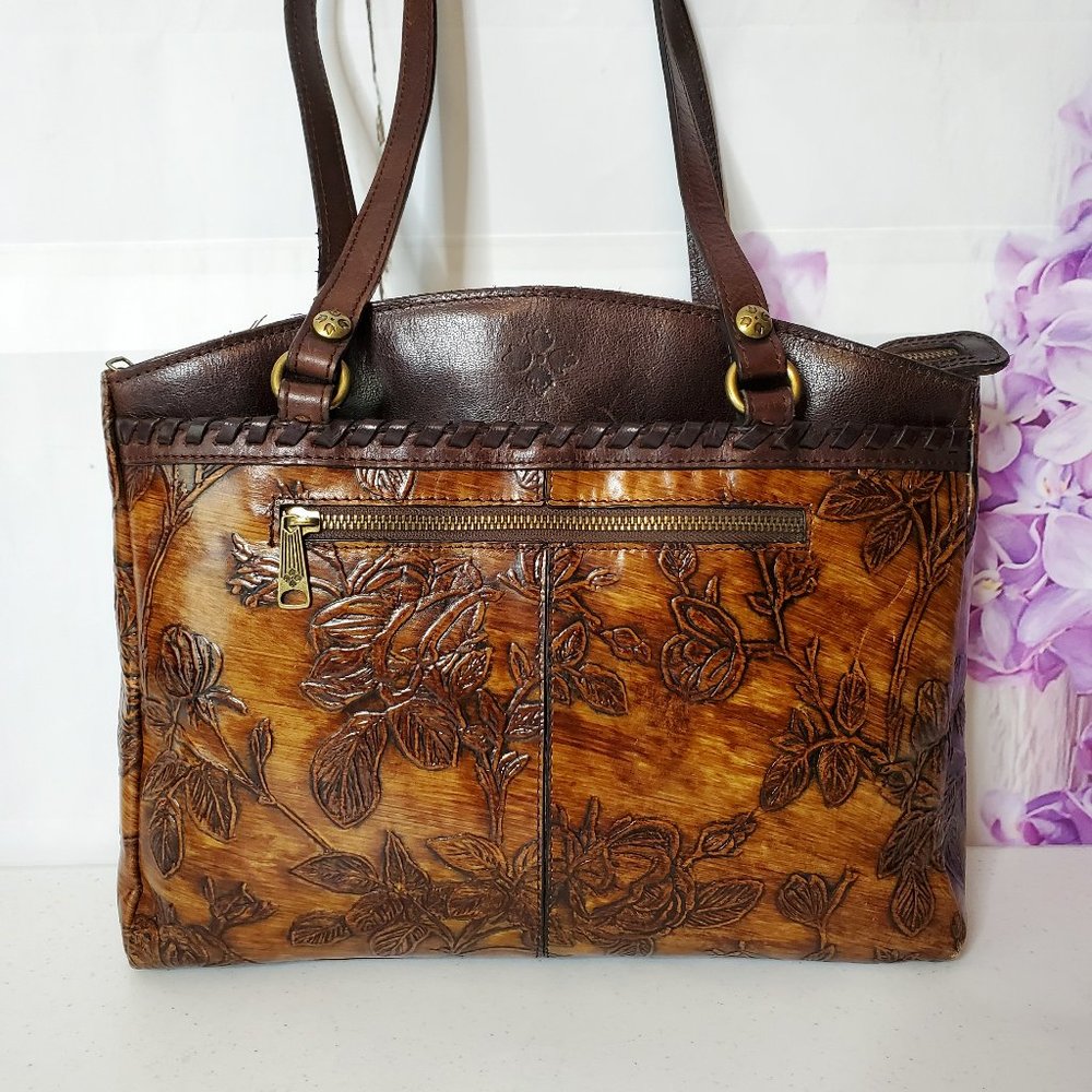 *SOLD* Patricia Nash Floral Poppy Florence Embossed Leather Shoulder Bag Tote - Picture 1 of 14